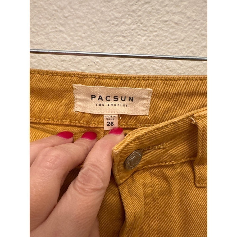 Pac Sun Mustard Yellow distressed denim skirt, women’s size 26 - Picture 4 of 5